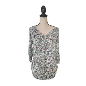 Sonoma Womens Floral Tunic Blouse Small Rayon VNeck 3/4 Sleeve Cottagecore